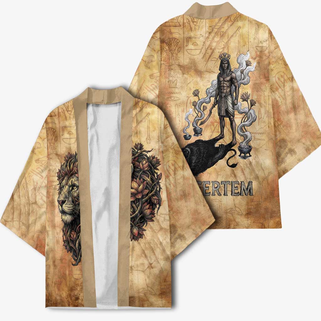 Nefertem Ancient Egyptian Kimono Lion Head Lotus Flowers Incense Smoke Ancient