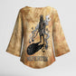 Nefertem Ancient Egyptian Kimono Sleeve Blouse Lion Head Lotus Flowers Incense Smoke Ancient