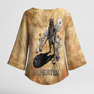 Nefertem Ancient Egyptian Kimono Sleeve Blouse Lion Head Lotus Flowers Incense Smoke Ancient
