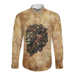 Nefertem Ancient Egyptian Long Sleeve Button Shirt Lion Head Lotus Flowers Incense Smoke Ancient