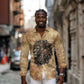 Nefertem Ancient Egyptian Long Sleeve Button Shirt Lion Head Lotus Flowers Incense Smoke Ancient