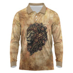 Nefertem Ancient Egyptian Long Sleeve Polo Shirt Lion Head Lotus Flowers Incense Smoke Ancient