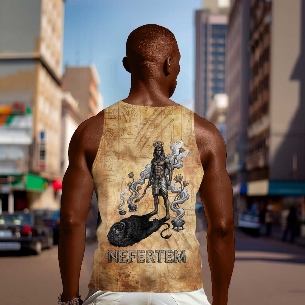 Nefertem Ancient Egyptian Men Tank Top Lion Head Lotus Flowers Incense Smoke Ancient
