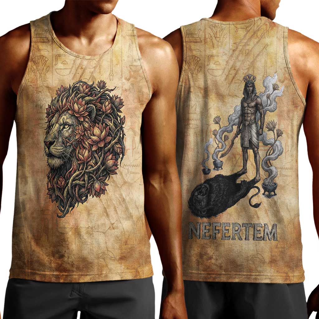 Nefertem Ancient Egyptian Men Tank Top Lion Head Lotus Flowers Incense Smoke Ancient