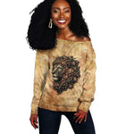 Nefertem Ancient Egyptian Off Shoulder Sweater Lion Head Lotus Flowers Incense Smoke Ancient