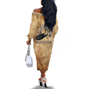 Nefertem Ancient Egyptian Off The Shoulder Long Sleeve Dress Lion Head Lotus Flowers Incense Smoke Ancient