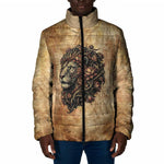 Nefertem Ancient Egyptian Padded Jacket Lion Head Lotus Flowers Incense Smoke Ancient