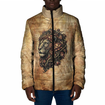Nefertem Ancient Egyptian Padded Jacket Lion Head Lotus Flowers Incense Smoke Ancient