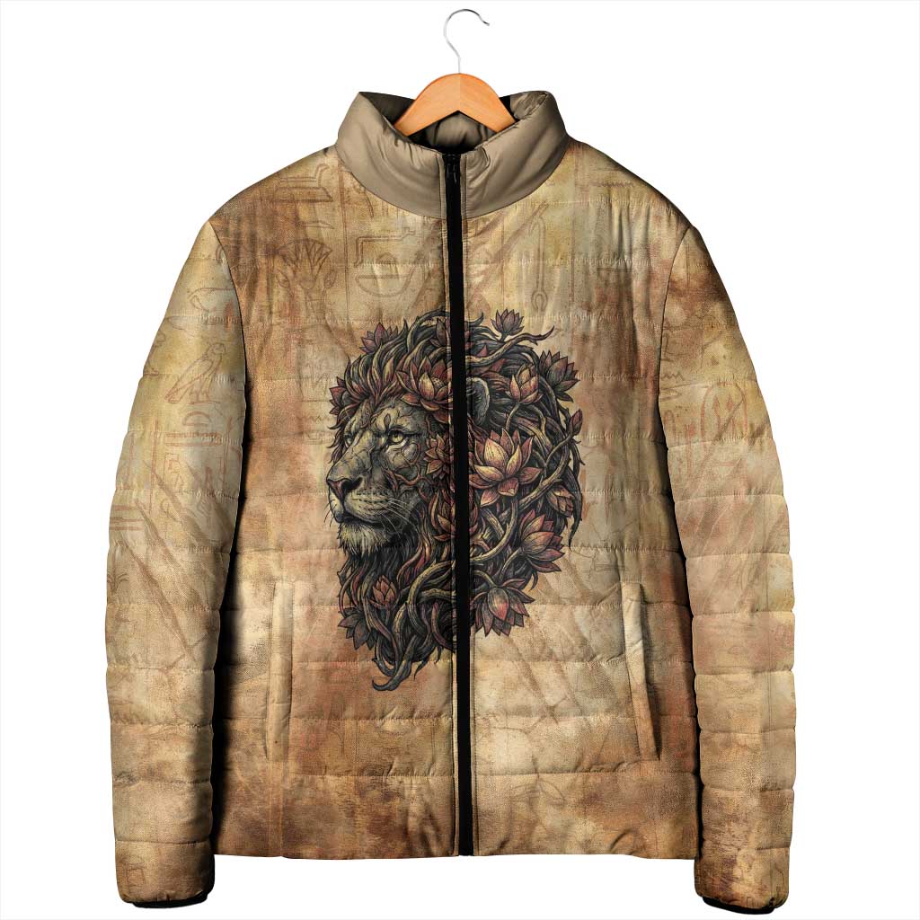 Nefertem Ancient Egyptian Padded Jacket Lion Head Lotus Flowers Incense Smoke Ancient