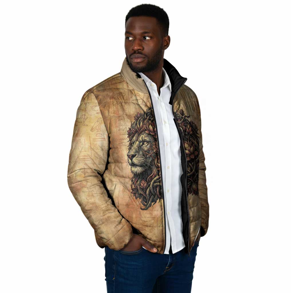 Nefertem Ancient Egyptian Padded Jacket Lion Head Lotus Flowers Incense Smoke Ancient