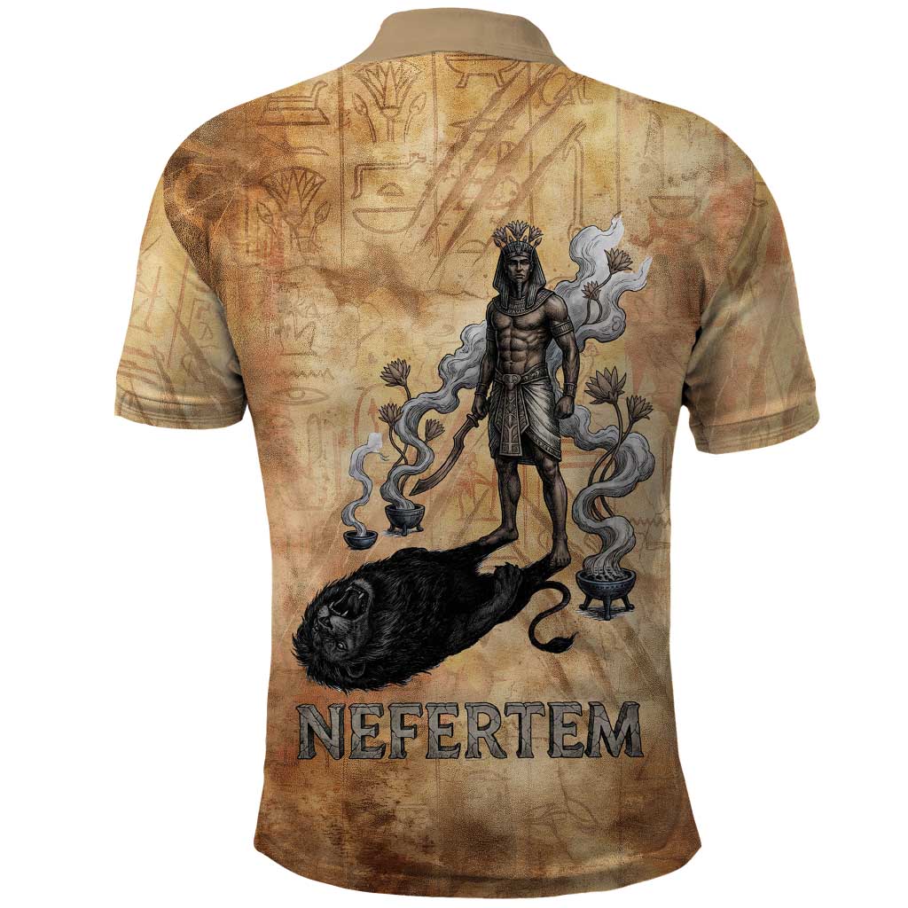Nefertem Ancient Egyptian Polo Shirt Lion Head Lotus Flowers Incense Smoke Ancient