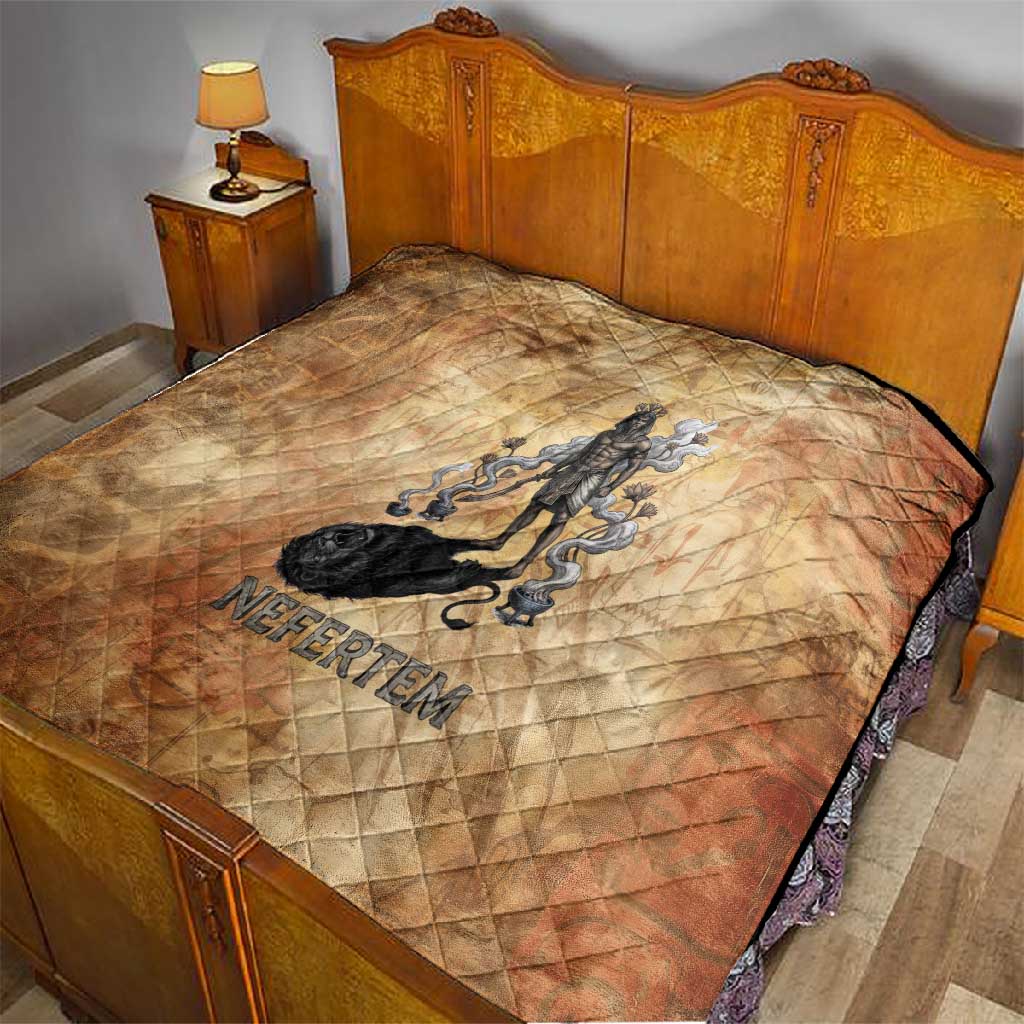 Nefertem Ancient Egyptian Quilt Lion Head Lotus Flowers Incense Smoke Ancient