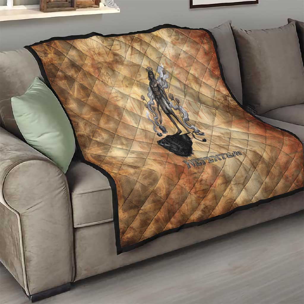 Nefertem Ancient Egyptian Quilt Lion Head Lotus Flowers Incense Smoke Ancient