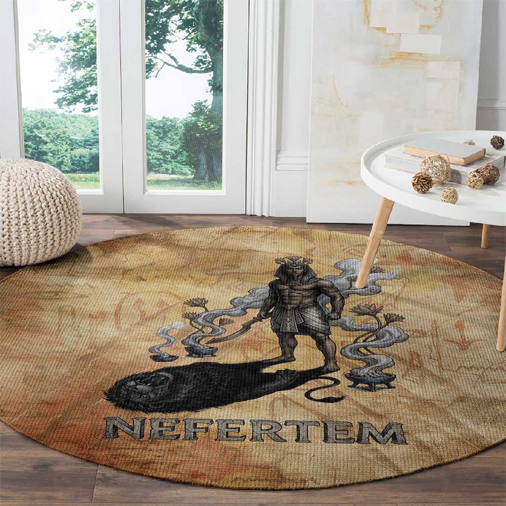 Nefertem Ancient Egyptian Round Carpet Lion Head Lotus Flowers Incense Smoke Ancient