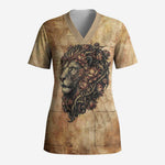 Nefertem Ancient Egyptian Scrub Top Lion Head Lotus Flowers Incense Smoke Ancient