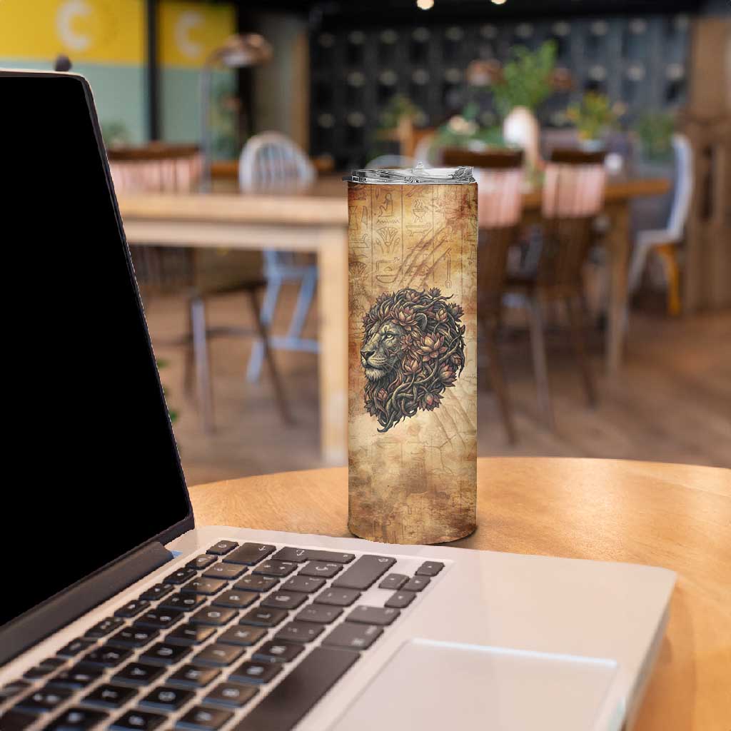 Nefertem Ancient Egyptian Skinny Tumbler Lion Head Lotus Flowers Incense Smoke Ancient