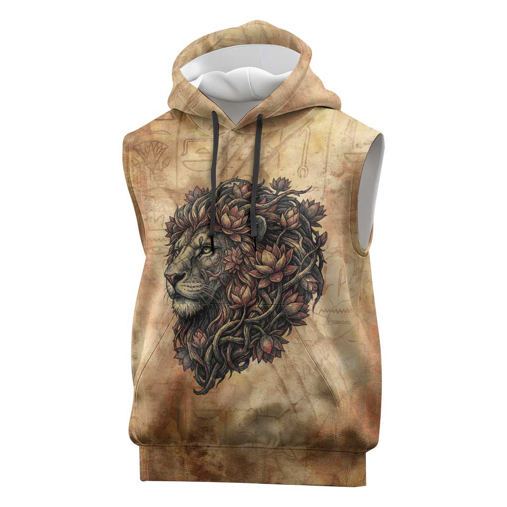Nefertem Ancient Egyptian Sleeveless Hoodie Lion Head Lotus Flowers Incense Smoke Ancient