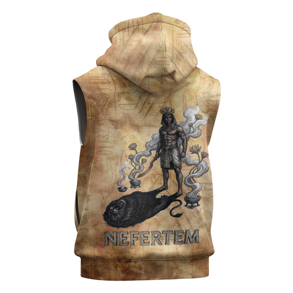 Nefertem Ancient Egyptian Sleeveless Hoodie Lion Head Lotus Flowers Incense Smoke Ancient