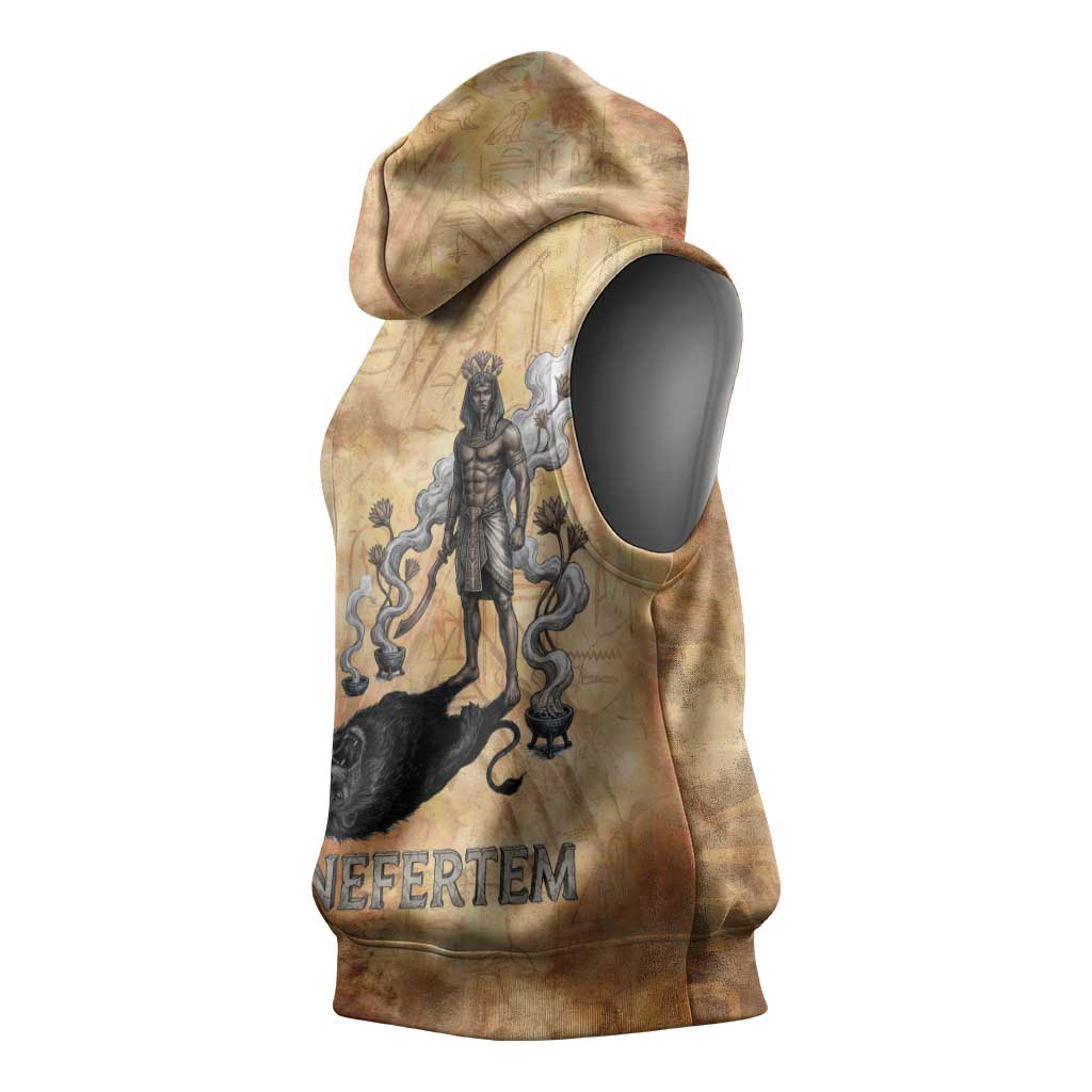 Nefertem Ancient Egyptian Sleeveless Hoodie Lion Head Lotus Flowers Incense Smoke Ancient