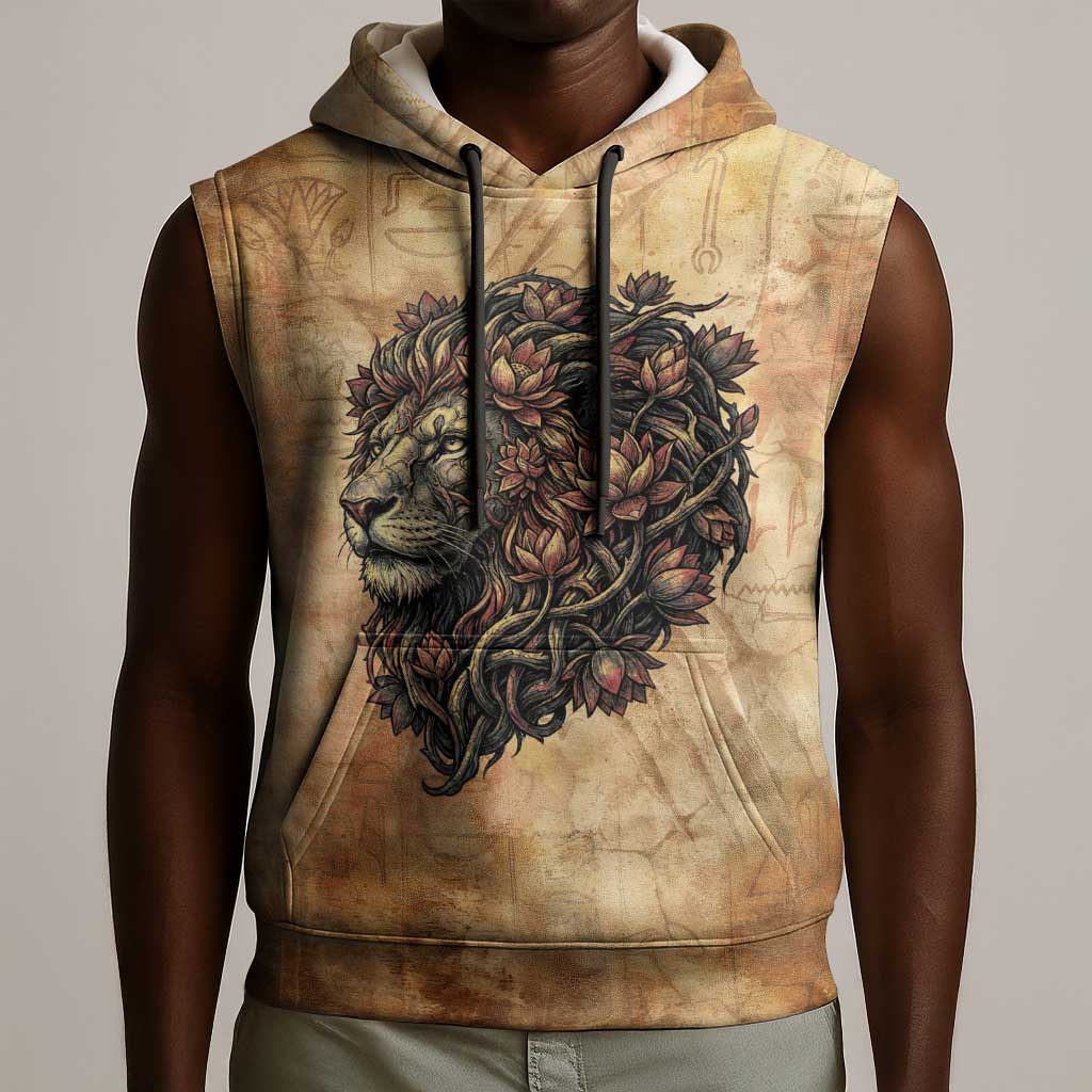 Nefertem Ancient Egyptian Sleeveless Hoodie Lion Head Lotus Flowers Incense Smoke Ancient