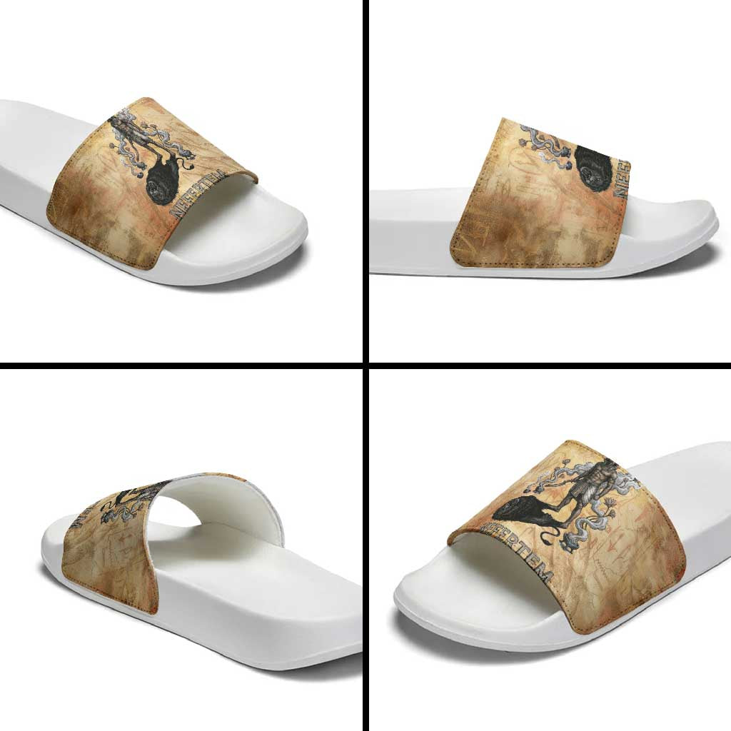 Nefertem Ancient Egyptian Slide Sandals Lion Head Lotus Flowers Incense Smoke Ancient