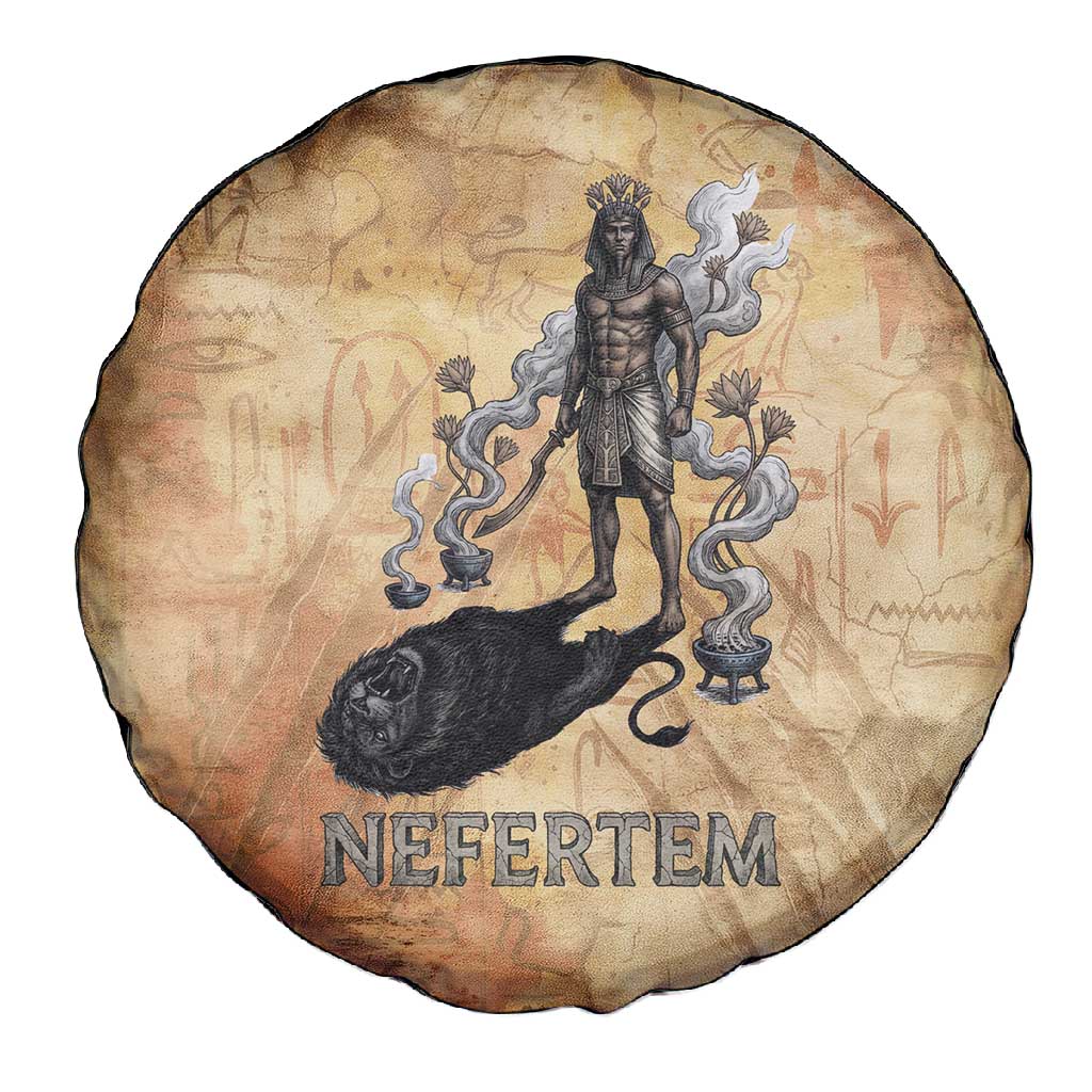 Nefertem Ancient Egyptian Spare Tire Cover Lion Head Lotus Flowers Incense Smoke Ancient