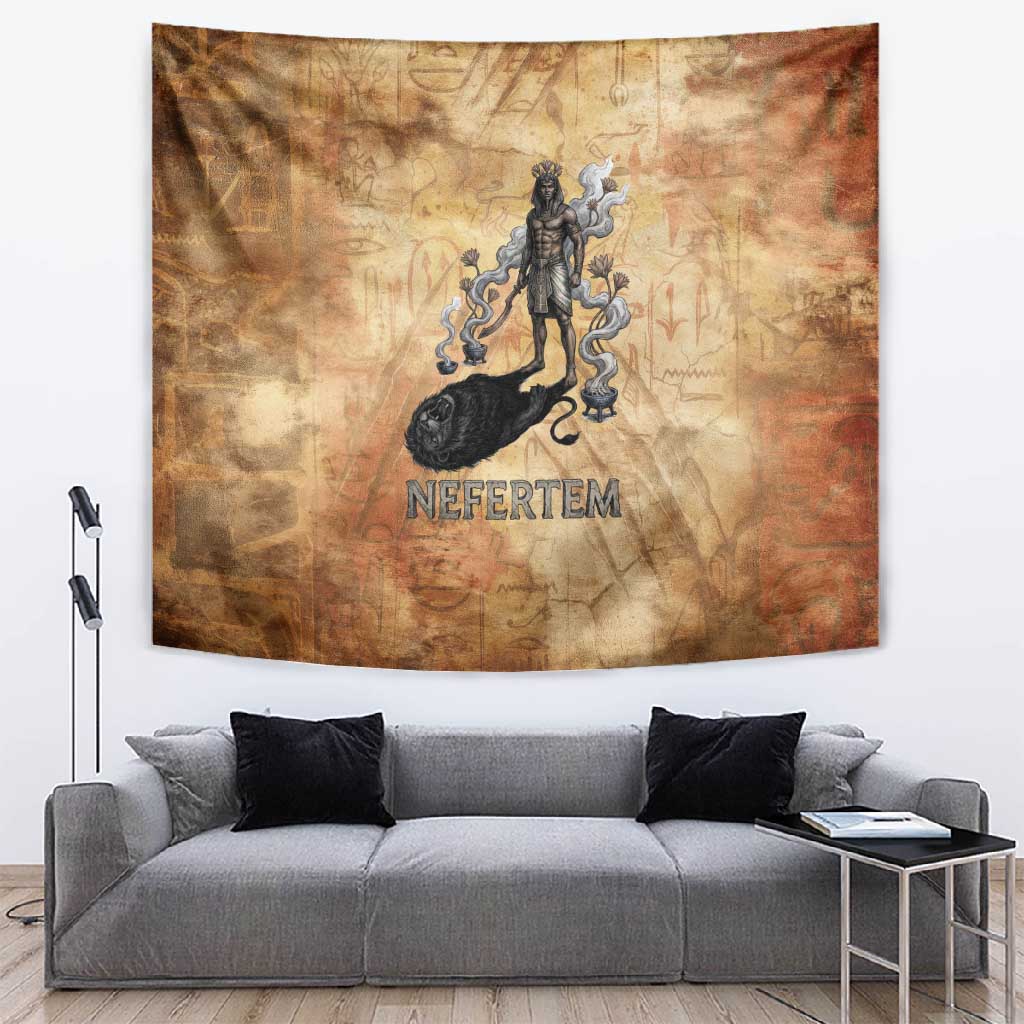 Nefertem Ancient Egyptian Tapestry Lion Head Lotus Flowers Incense Smoke Ancient