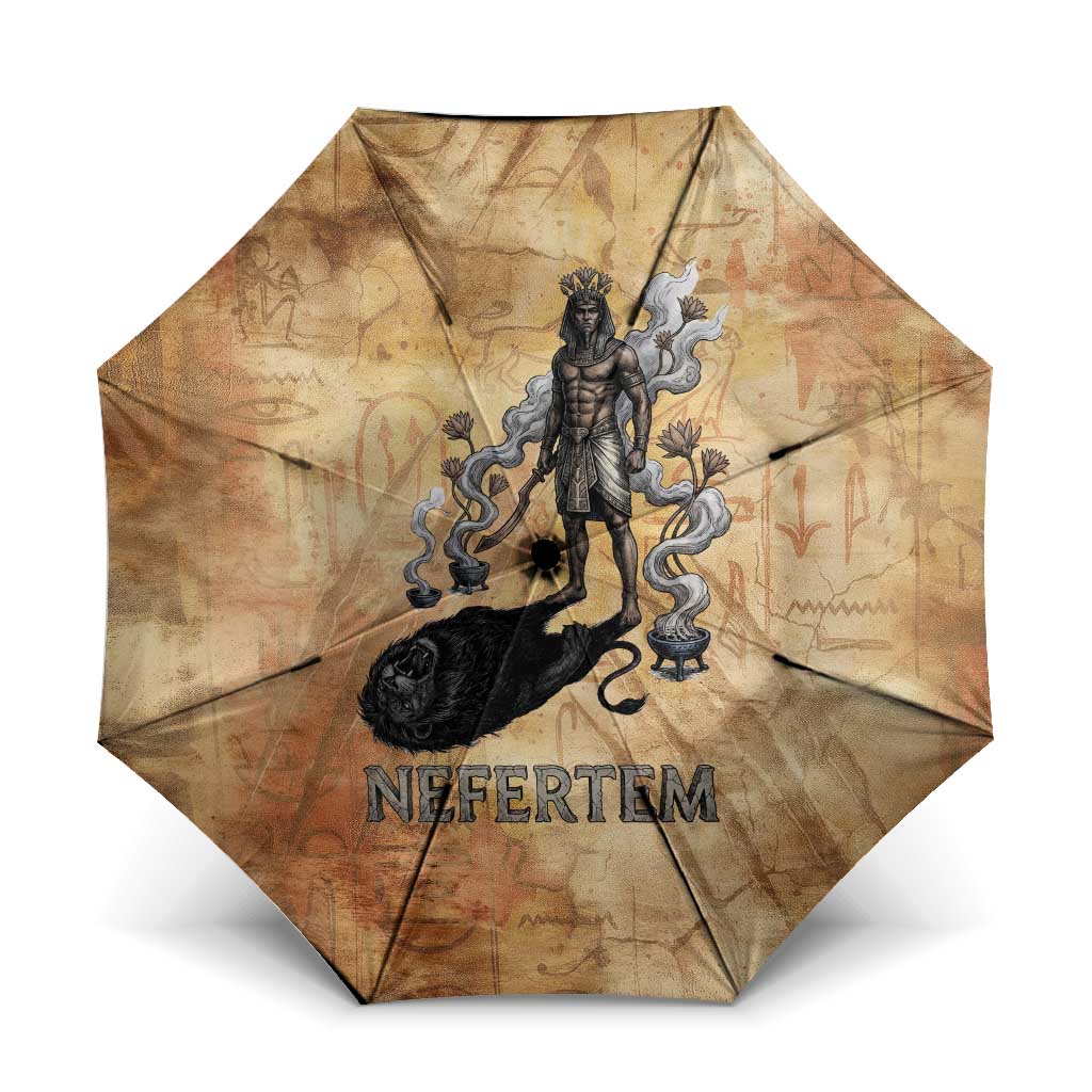 Nefertem Ancient Egyptian Umbrella Lion Head Lotus Flowers Incense Smoke Ancient