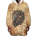 Nefertem Ancient Egyptian Wearable Blanket Hoodie Lion Head Lotus Flowers Incense Smoke Ancient