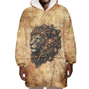 Nefertem Ancient Egyptian Wearable Blanket Hoodie Lion Head Lotus Flowers Incense Smoke Ancient