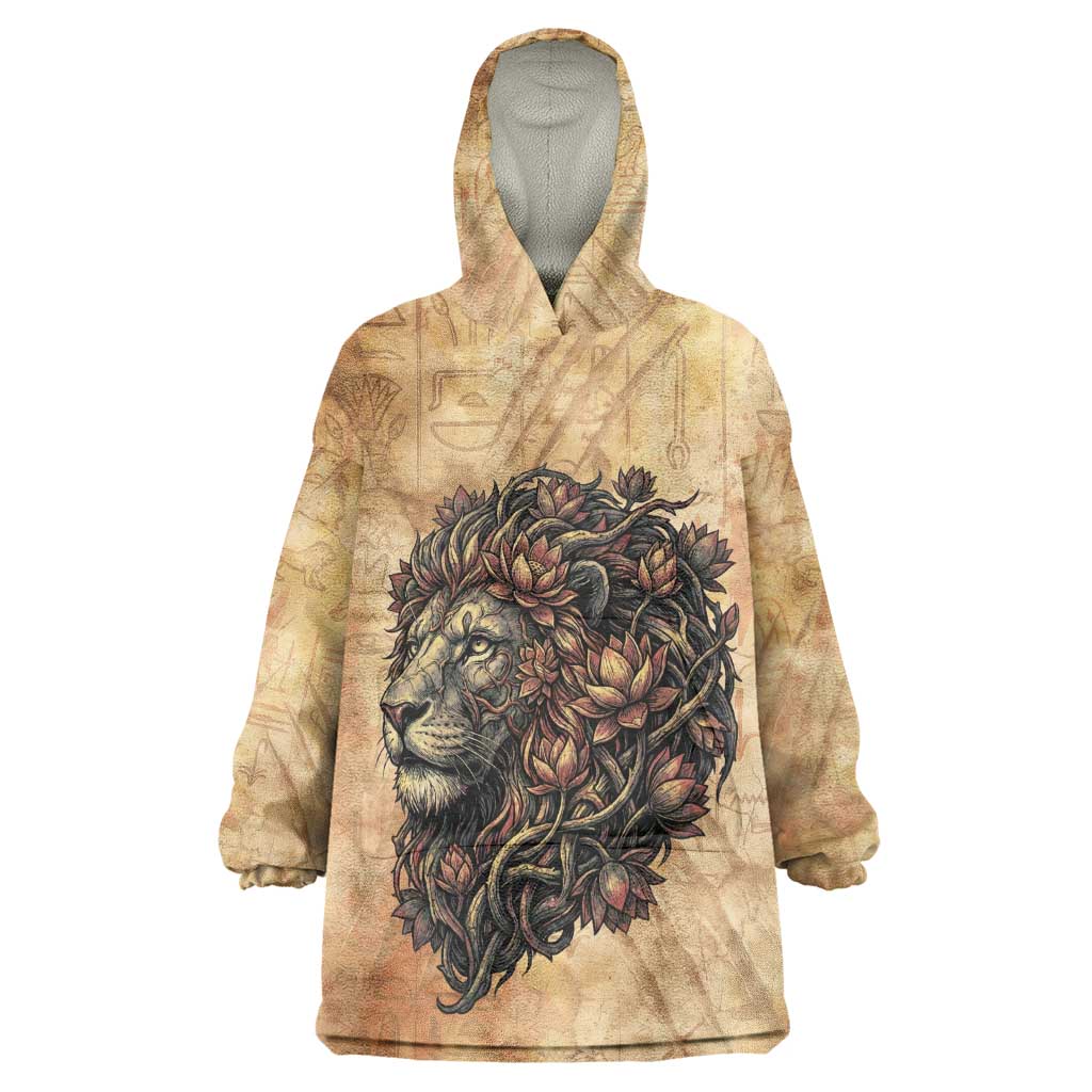 Nefertem Ancient Egyptian Wearable Blanket Hoodie Lion Head Lotus Flowers Incense Smoke Ancient
