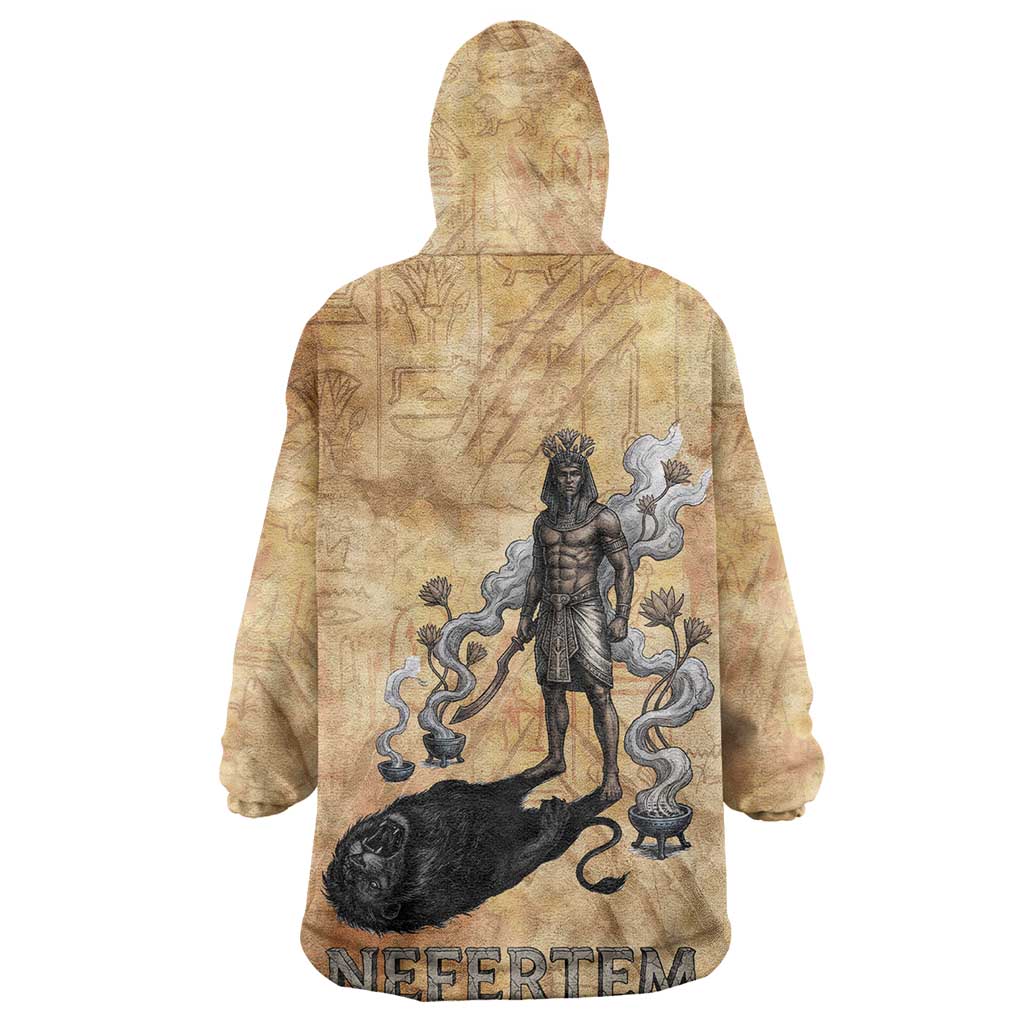 Nefertem Ancient Egyptian Wearable Blanket Hoodie Lion Head Lotus Flowers Incense Smoke Ancient