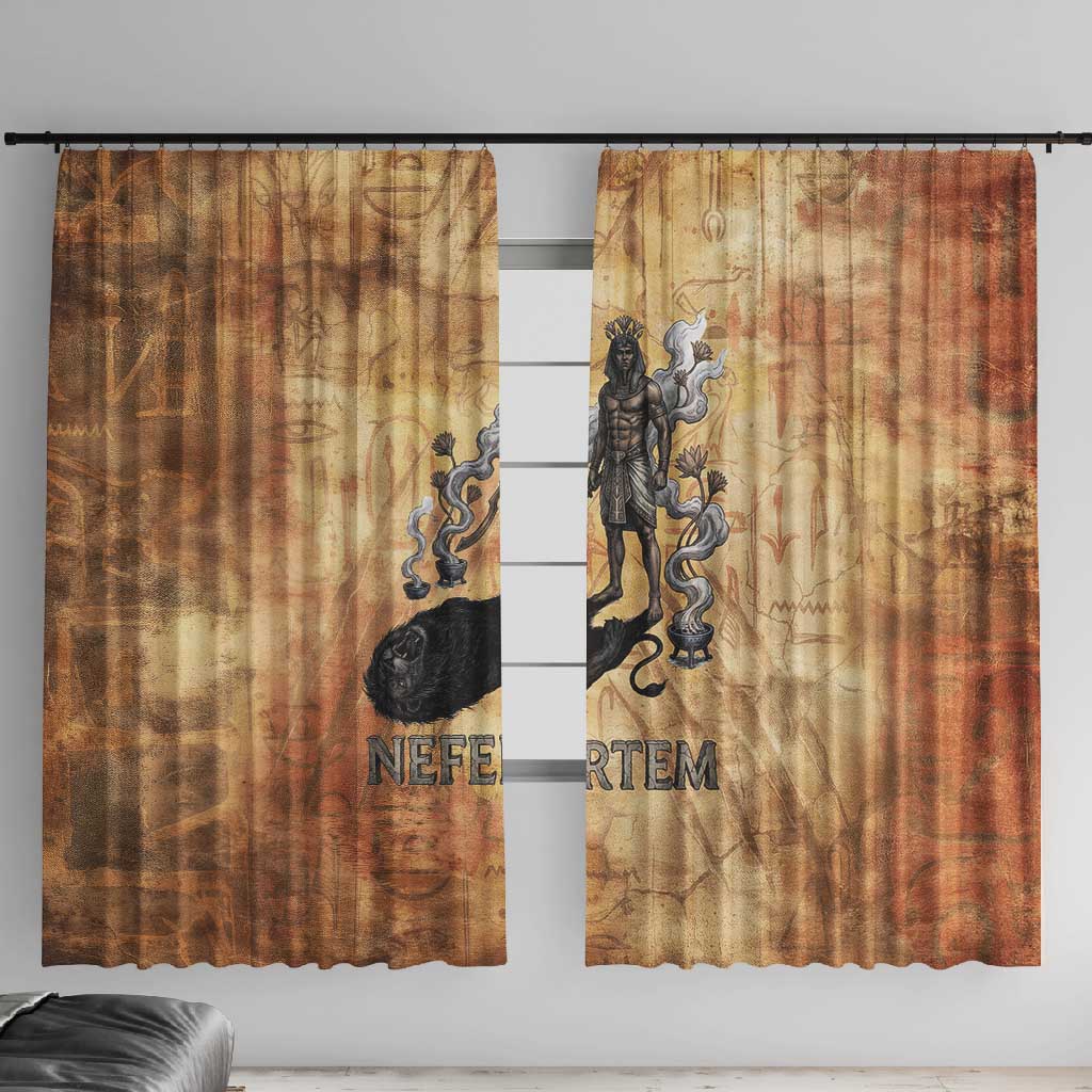 Nefertem Ancient Egyptian Window Curtain Lion Head Lotus Flowers Incense Smoke Ancient