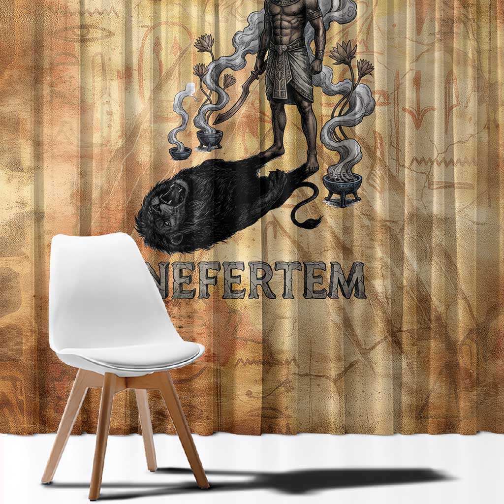 Nefertem Ancient Egyptian Window Curtain Lion Head Lotus Flowers Incense Smoke Ancient