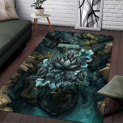Nefertem Area Rug Primordial Bloom Lotus Mystical Lion Cosmic Egyptian