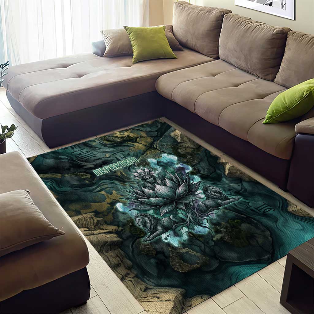 Nefertem Area Rug Primordial Bloom Lotus Mystical Lion Cosmic Egyptian