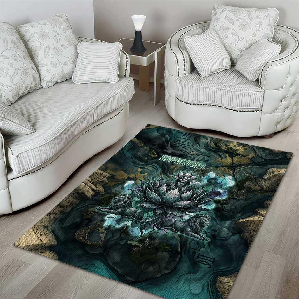 Nefertem Area Rug Primordial Bloom Lotus Mystical Lion Cosmic Egyptian