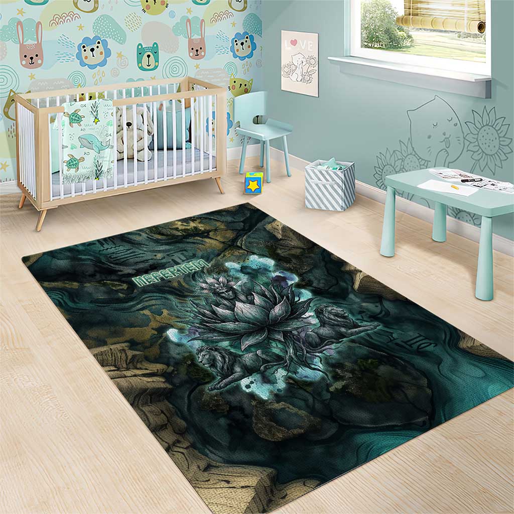 Nefertem Area Rug Primordial Bloom Lotus Mystical Lion Cosmic Egyptian
