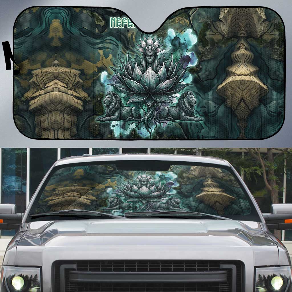 Nefertem Auto Sun Shade Primordial Bloom Lotus Mystical Lion Cosmic Egyptian