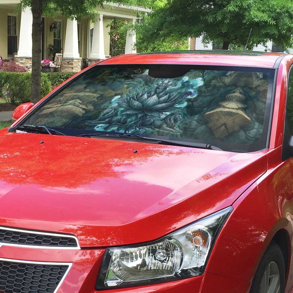 Nefertem Auto Sun Shade Primordial Bloom Lotus Mystical Lion Cosmic Egyptian
