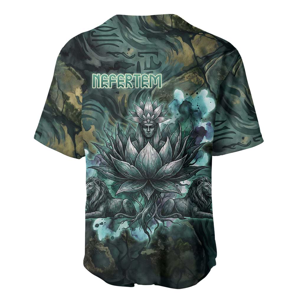 Nefertem Baseball Jersey Primordial Bloom Lotus Mystical Lion Cosmic Egyptian