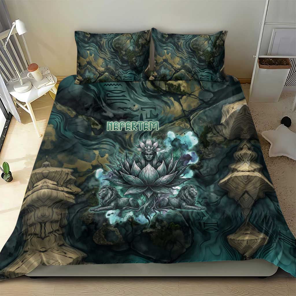 Nefertem Bedding Set Primordial Bloom Lotus Mystical Lion Cosmic Egyptian