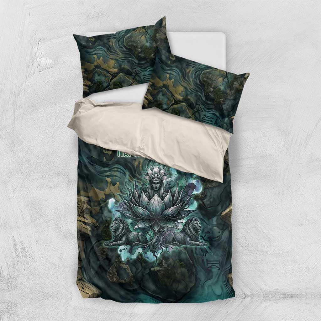 Nefertem Bedding Set Primordial Bloom Lotus Mystical Lion Cosmic Egyptian