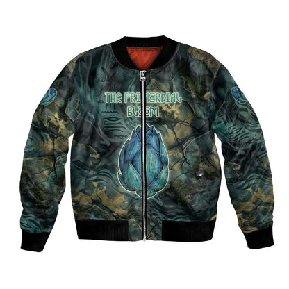 Nefertem Bomber Jacket Primordial Bloom Lotus Mystical Lion Cosmic Egyptian
