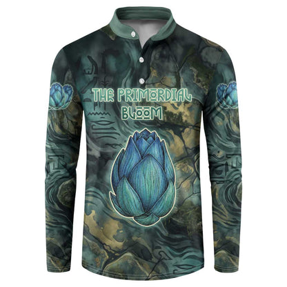 Nefertem Button Sweatshirt Primordial Bloom Lotus Mystical Lion Cosmic Egyptian