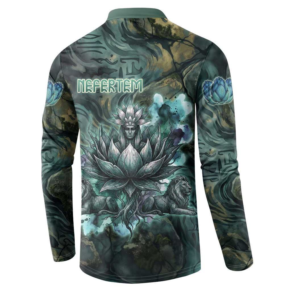Nefertem Button Sweatshirt Primordial Bloom Lotus Mystical Lion Cosmic Egyptian