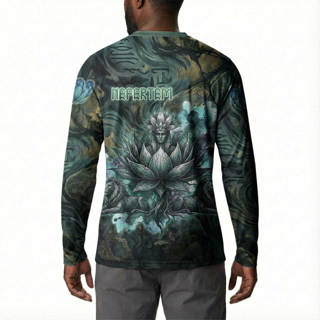 Nefertem Button Sweatshirt Primordial Bloom Lotus Mystical Lion Cosmic Egyptian