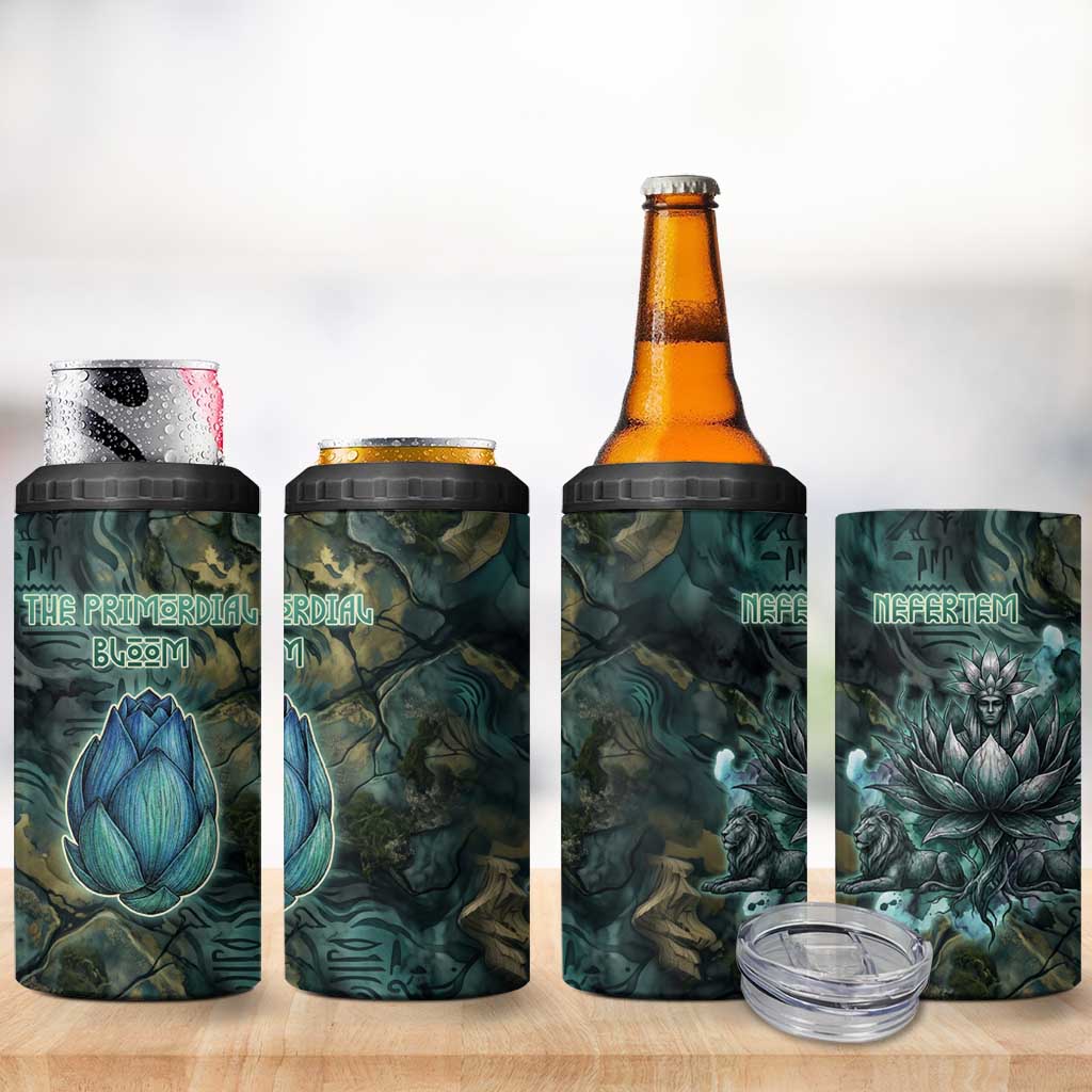 Nefertem 4 in 1 Can Cooler Tumbler Primordial Bloom Lotus Mystical Lion Cosmic Egyptian