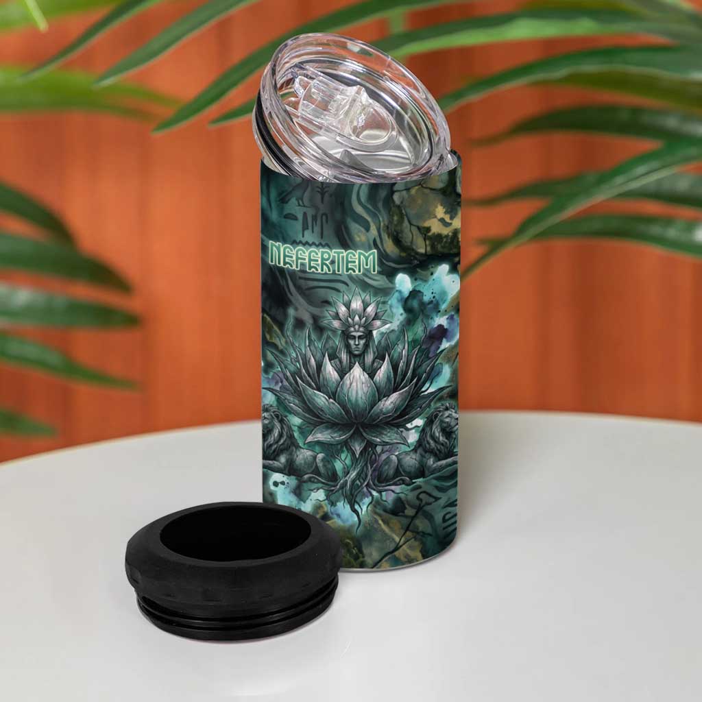 Nefertem 4 in 1 Can Cooler Tumbler Primordial Bloom Lotus Mystical Lion Cosmic Egyptian
