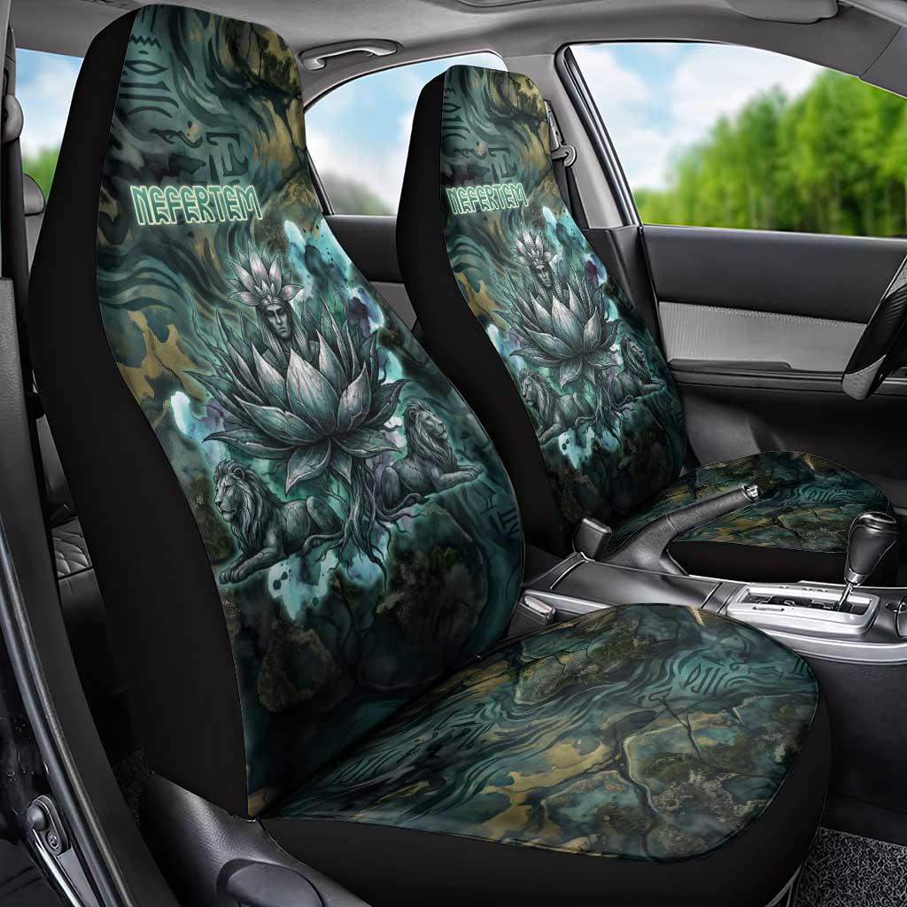 Nefertem Car Seat Cover Primordial Bloom Lotus Mystical Lion Cosmic Egyptian